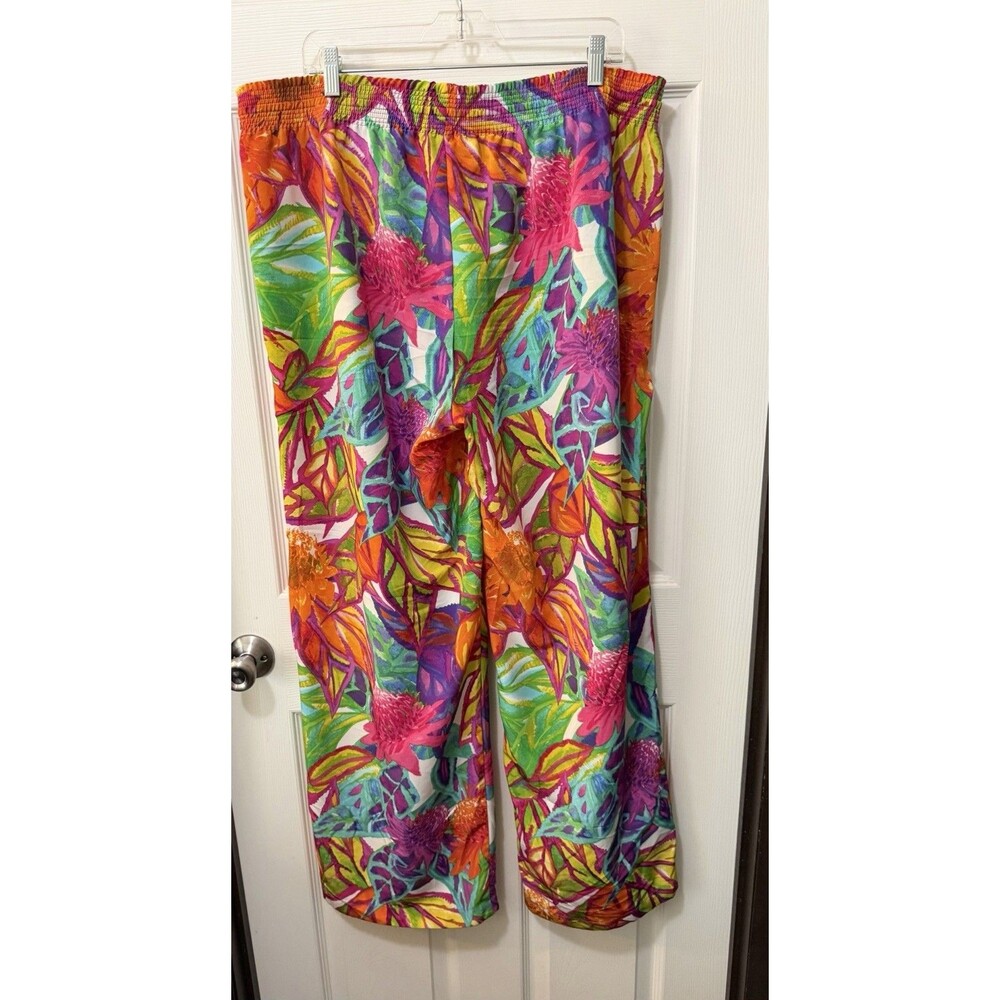 Ralph Lauren 2X Colorful Floral Tropical Palazzo Pants Elastic Waist Draw String - Picture 4 of 5